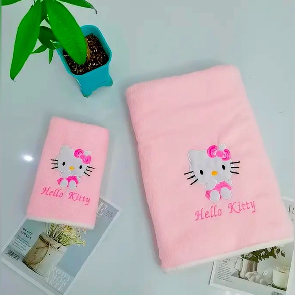 Hello Kitty Sanrio Quick-Dry Bath Towel&Wash Cloth Set NWT Appliqué Embroidered - Picture 3 of 12